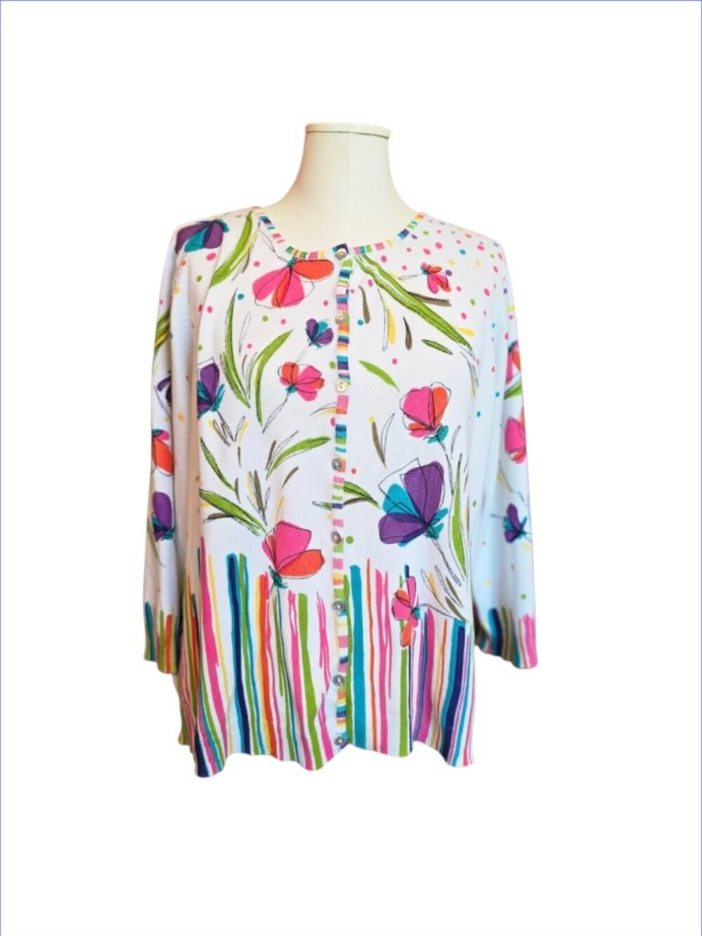Dressbarn Women’s Floral Knit Button-Front Cardigan Sweater Sz 14W